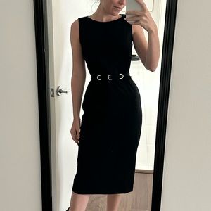 NWT Hugo Boss Black Sleeveless Pencil Dress with Waist Belt